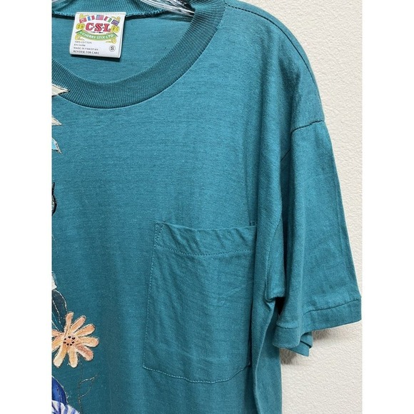 Vintage T-Shirt CSL Cherry Stix Ltd Single Stitch 80's Size S Floral Patchwork - Picture 5 of 10
